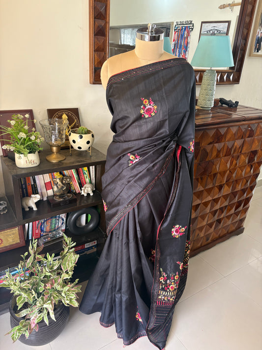 Hand embroidery on semi Rawsilk