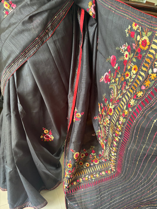 Hand embroidery on semi Rawsilk