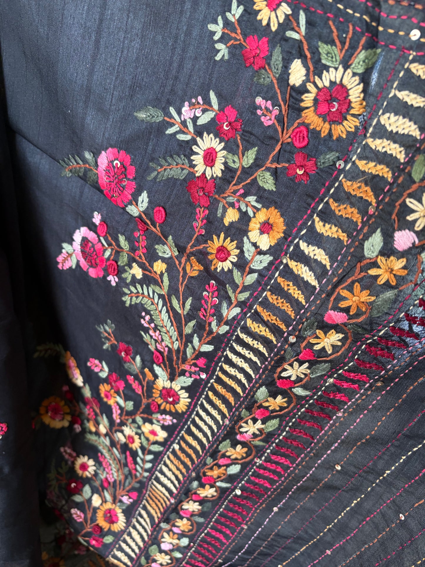 Hand embroidery on semi Rawsilk