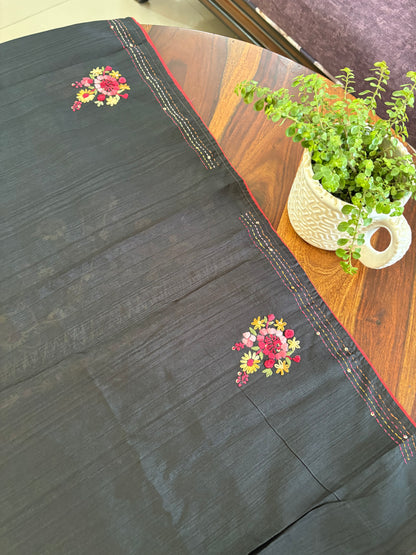 Hand embroidery on semi Rawsilk