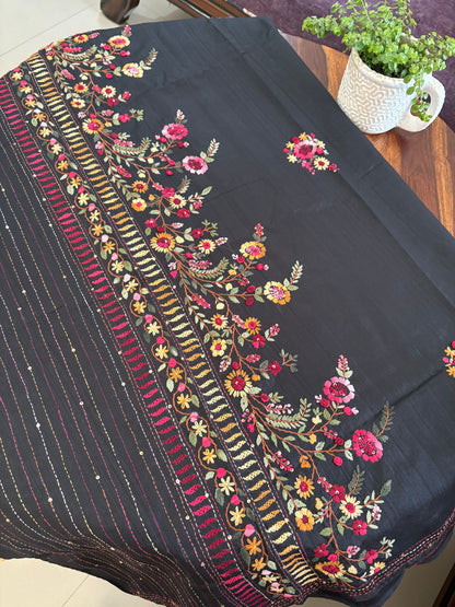 Hand embroidery on semi Rawsilk
