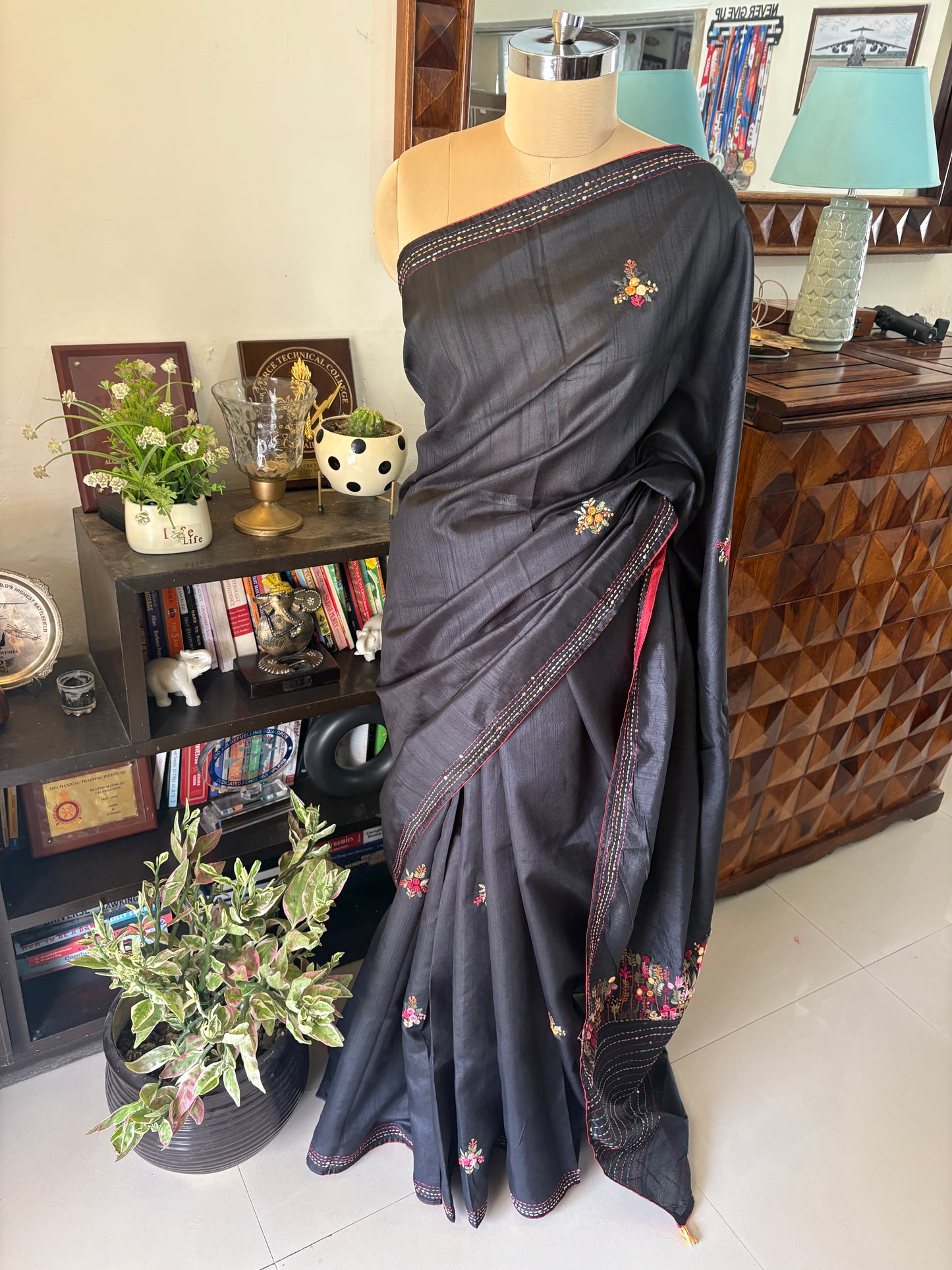Hand embroidery on semi Rawsilk