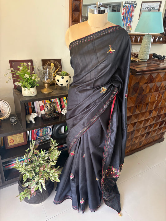 Hand embroidery on semi Rawsilk