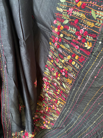 Hand embroidery on semi Rawsilk