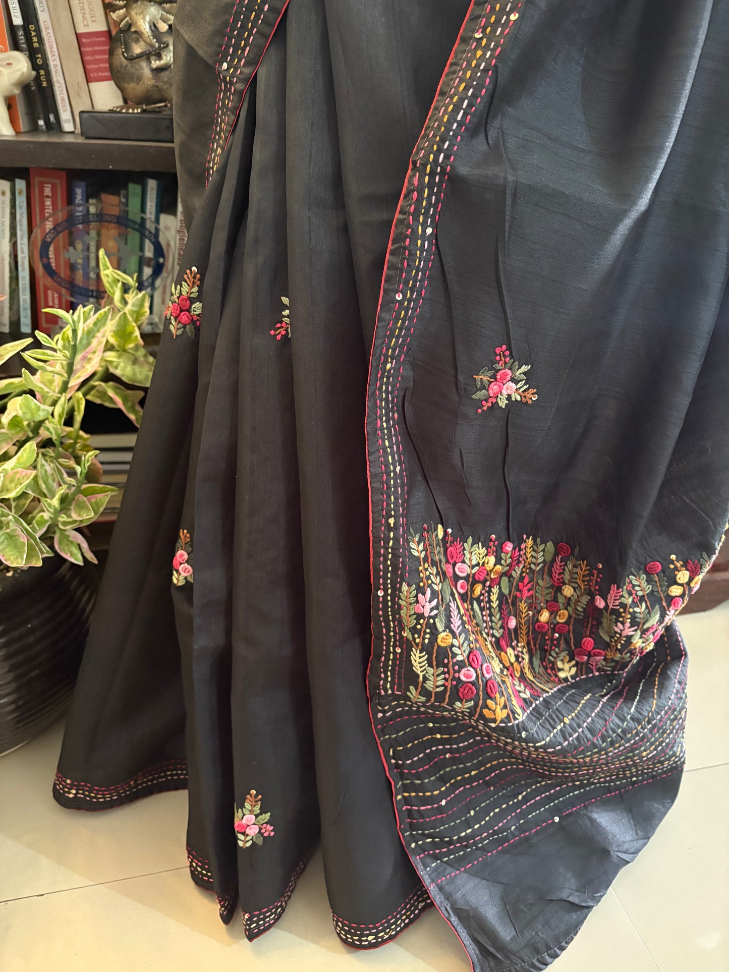 Hand embroidery on semi Rawsilk
