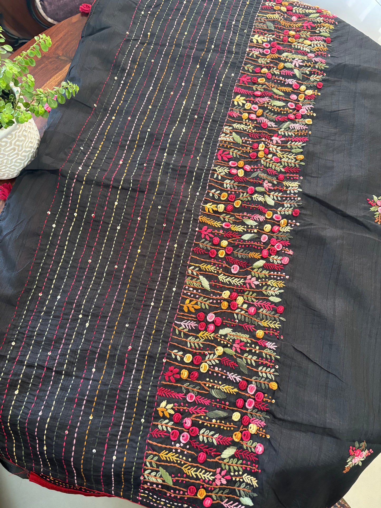Hand embroidery on semi Rawsilk