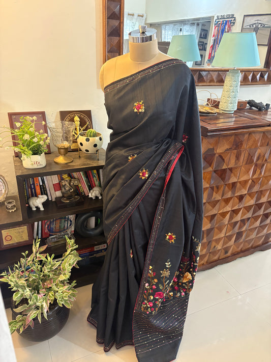 Hand embroidery on semi Raw Silk