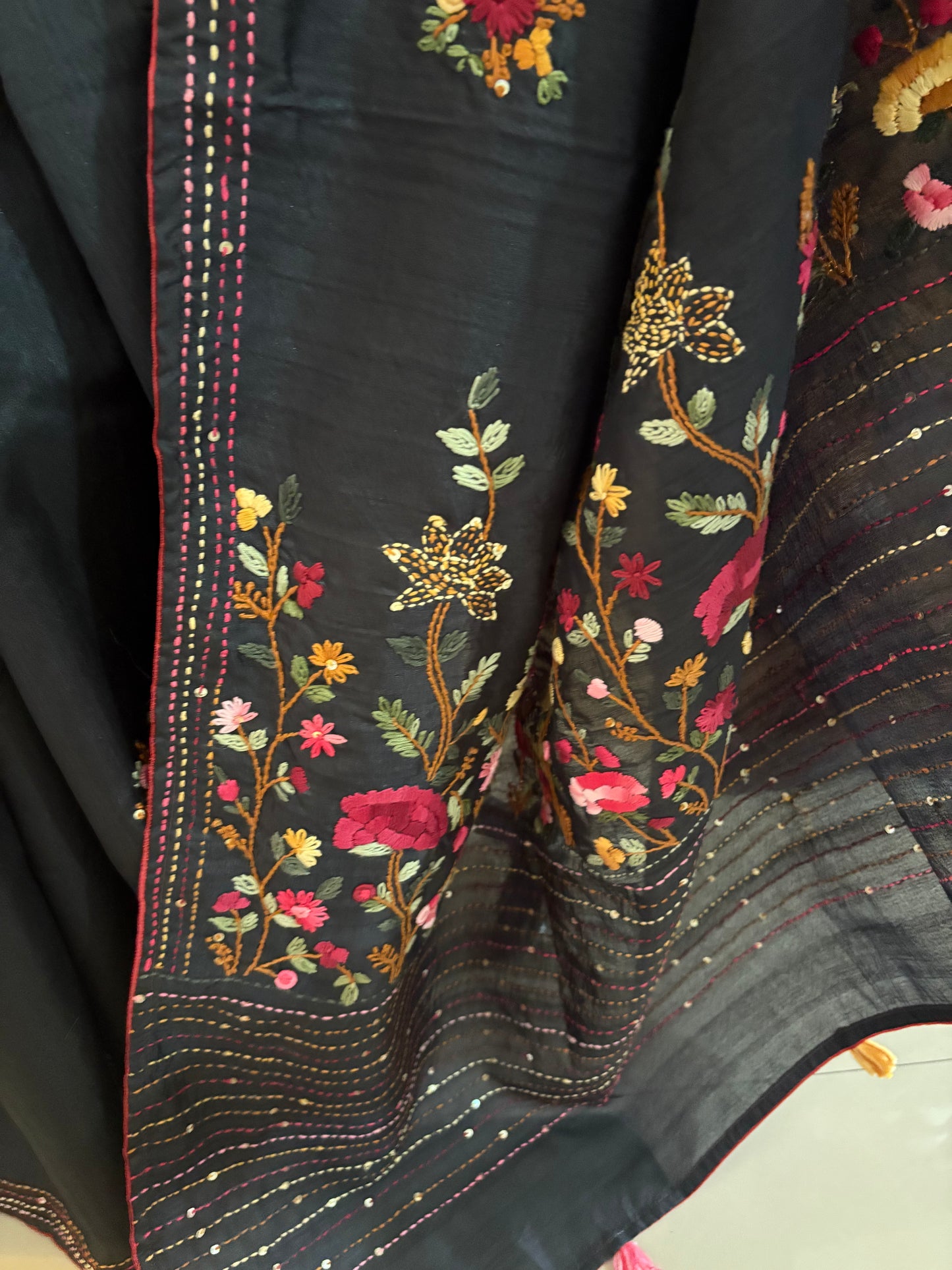 Hand embroidery on semi Raw Silk