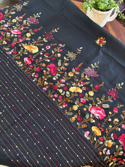 Hand embroidery on semi Raw Silk