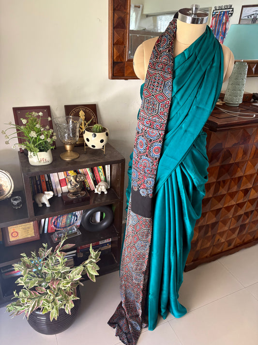 Ajrakh modal silk saree