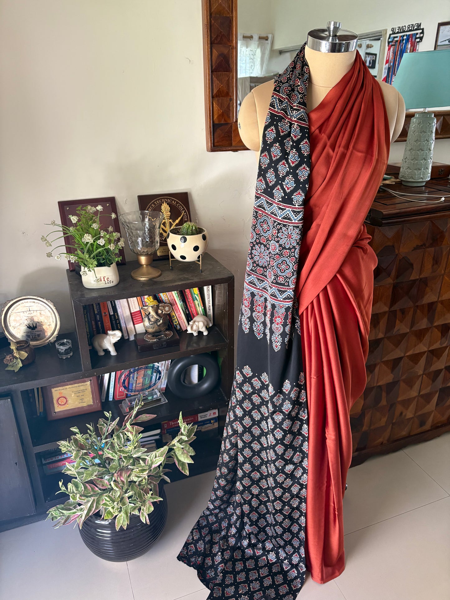 Ajrakh modal silk saree