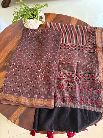Ajrakh Handblock printed Maheshwari silk top and dupatta set