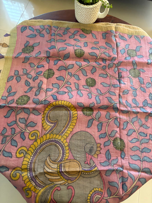 Pen Kalamkari tussar silk dupatta