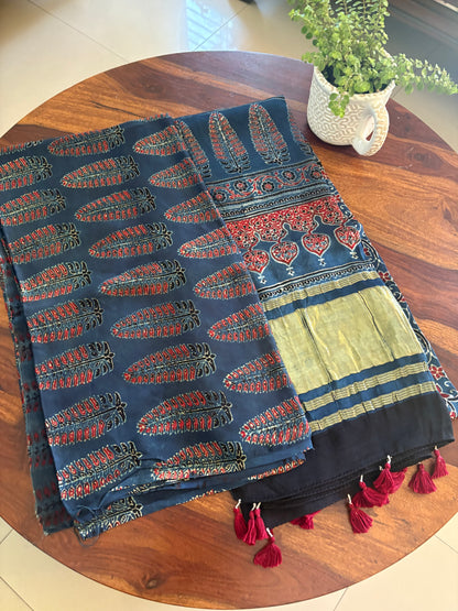 Ajrakh modal silk top and lagdi dupatta set