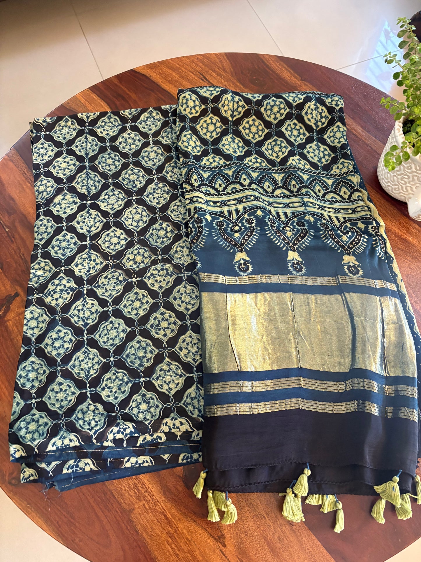 Ajrakh modal silk top and lagdi dupatta set