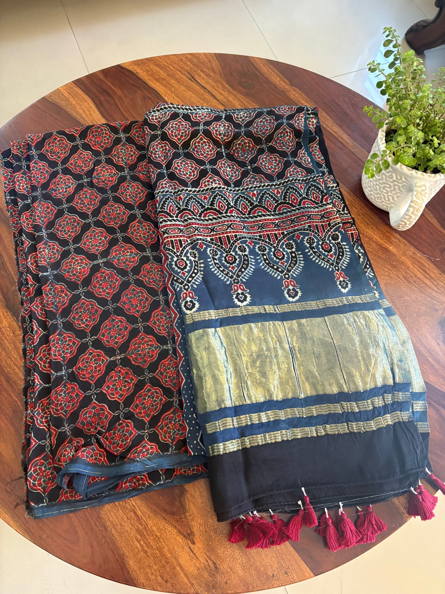 Ajrakh modal silk top and lagdi dupatta set