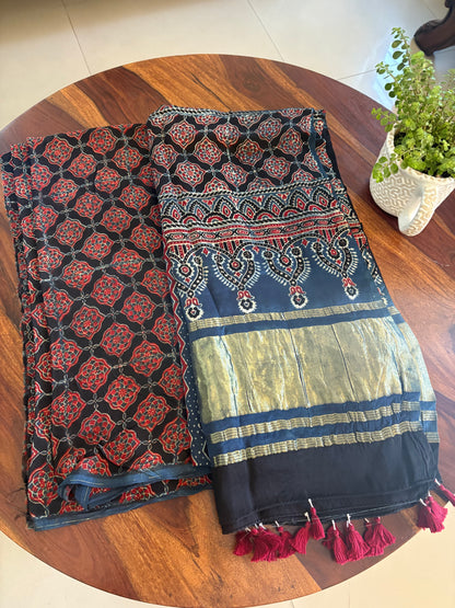 Ajrakh modal silk top and lagdi dupatta set