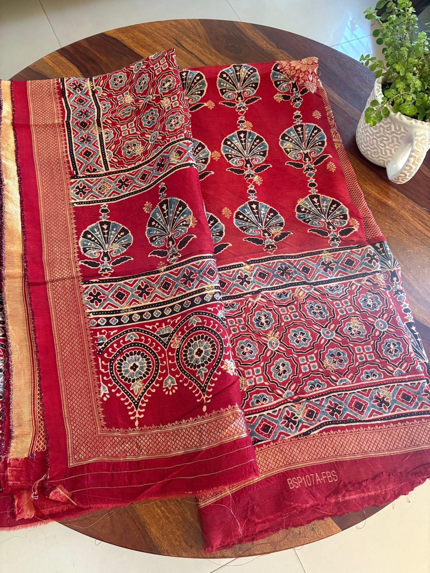 Ajrakh Dola silk top and dupatta set