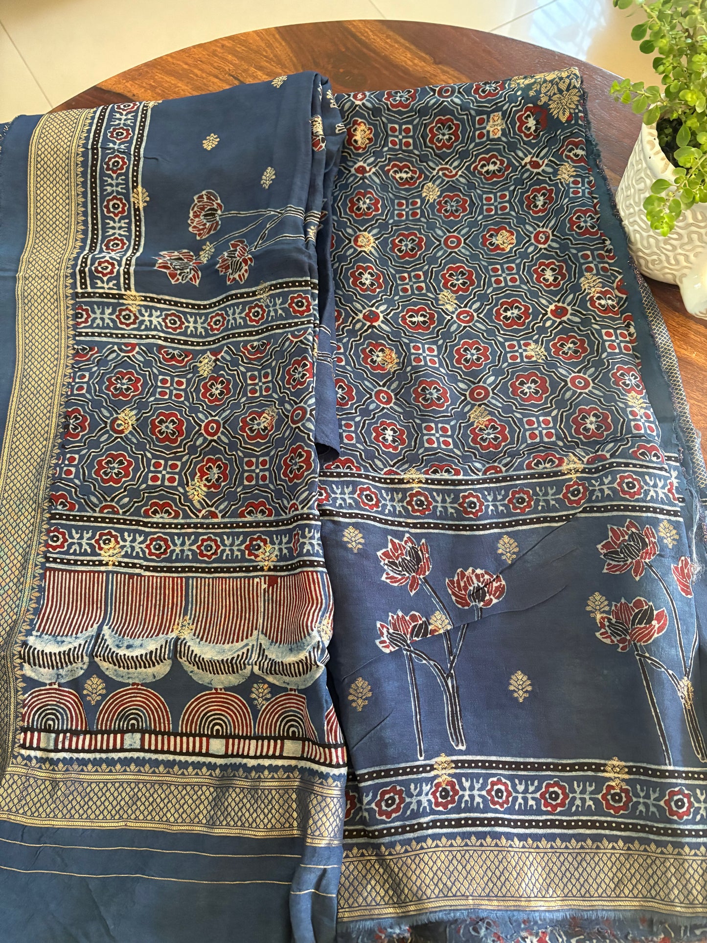 Ajrakh Dola silk top and dupatta set