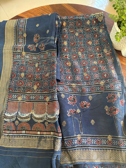 Ajrakh Dola silk top and dupatta set