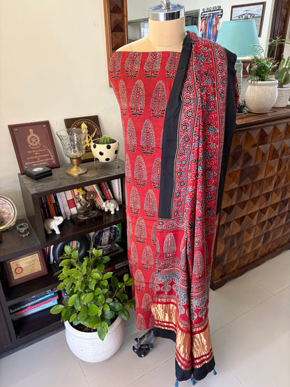 Ajrakh modal silk top and lagdi dupatta set
