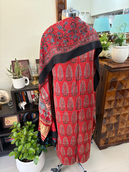Ajrakh modal silk top and lagdi dupatta set