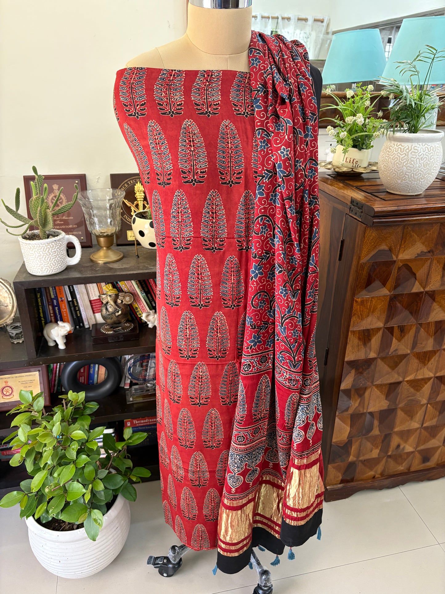 Ajrakh modal silk top and lagdi dupatta set