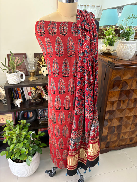 Ajrakh modal silk top and lagdi dupatta set