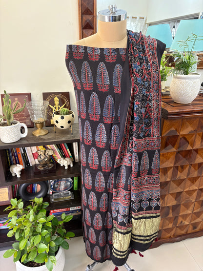 Ajrakh modal silk top and lagdi dupatta set
