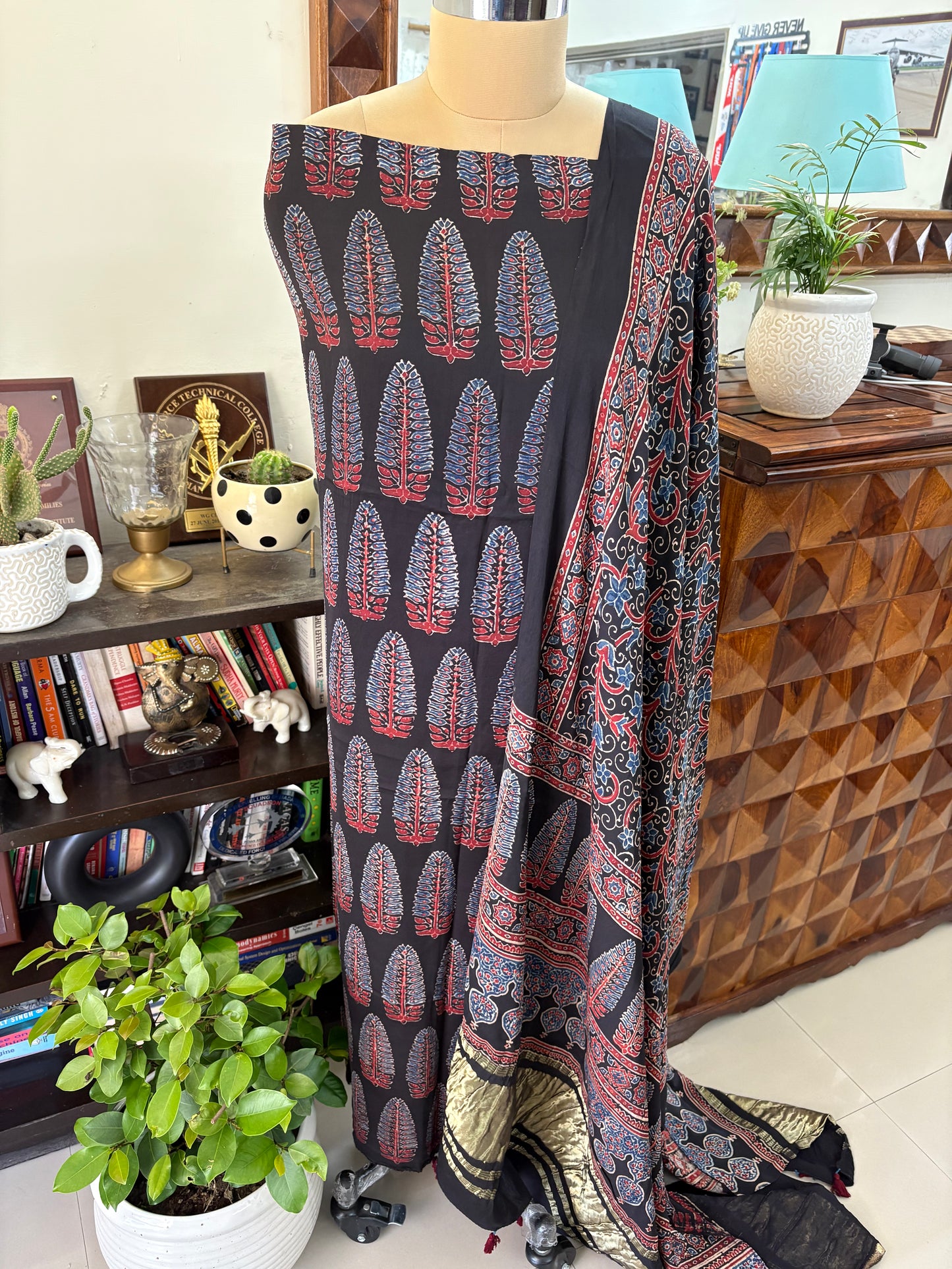 Ajrakh modal silk top and lagdi dupatta set
