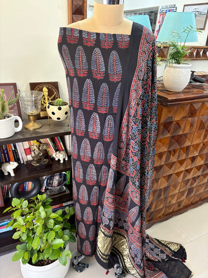Ajrakh modal silk top and lagdi dupatta set