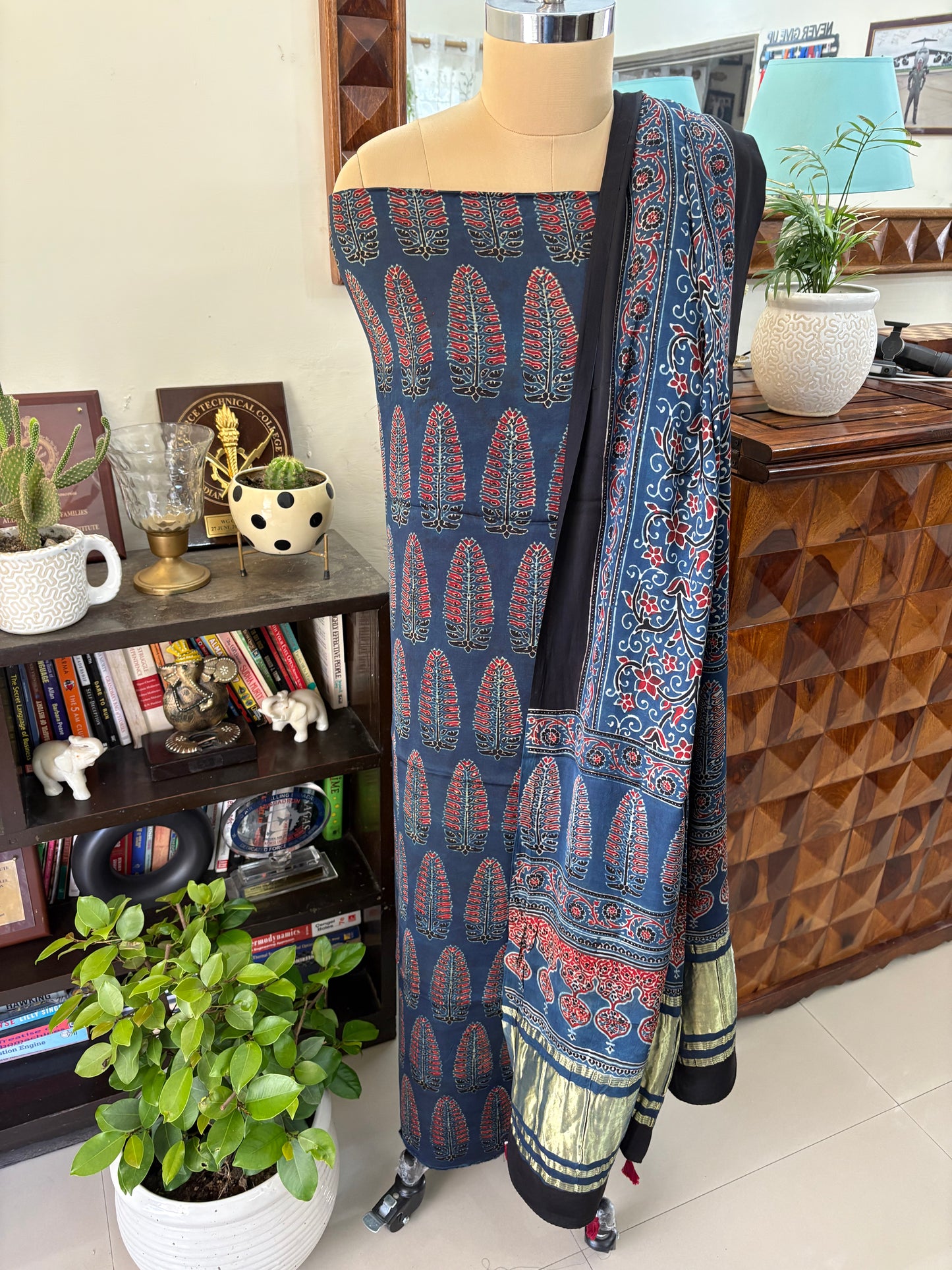 Ajrakh modal silk top and lagdi dupatta set