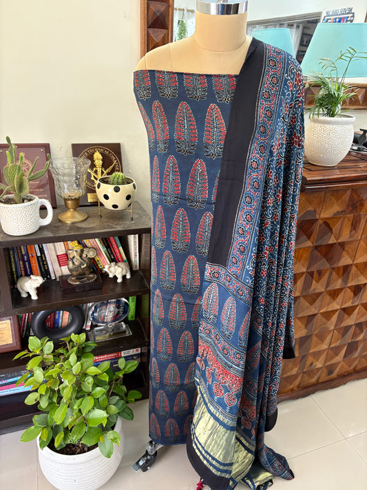Ajrakh modal silk top and lagdi dupatta set