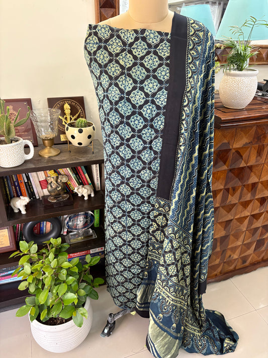 Ajrakh modal silk top and lagdi dupatta set