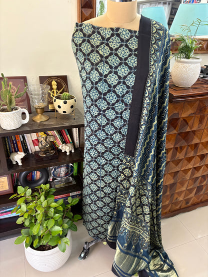 Ajrakh modal silk top and lagdi dupatta set