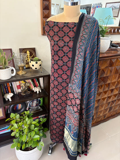 Ajrakh modal silk top and lagdi dupatta set