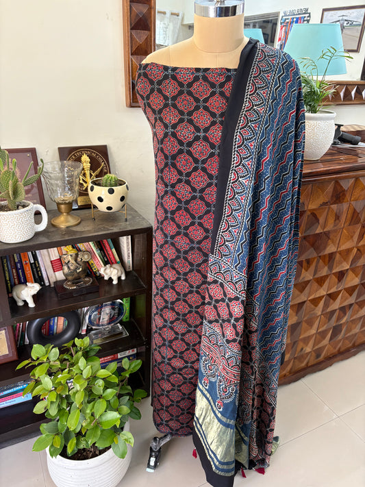 Ajrakh modal silk top and lagdi dupatta set