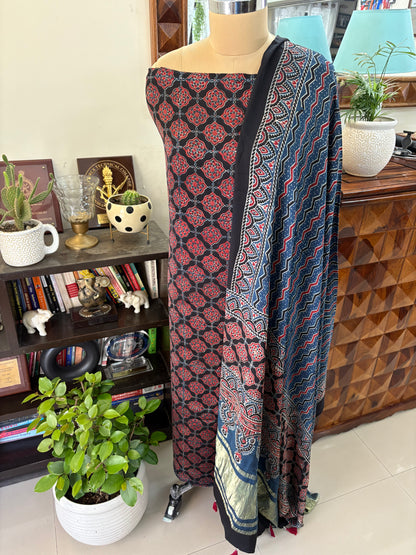 Ajrakh modal silk top and lagdi dupatta set