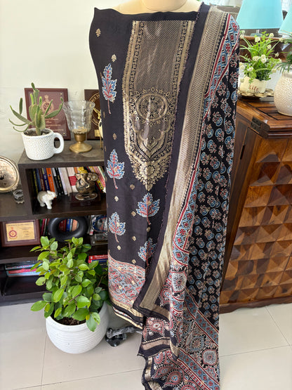 Ajrakh Dola silk Top and dupatta set