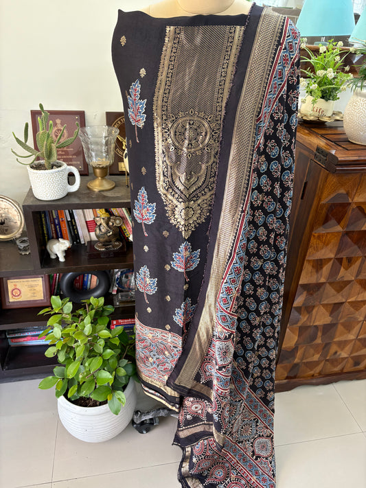 Ajrakh Dola silk Top and dupatta set