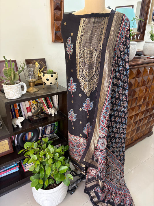 Ajrakh Dola silk Top and dupatta set