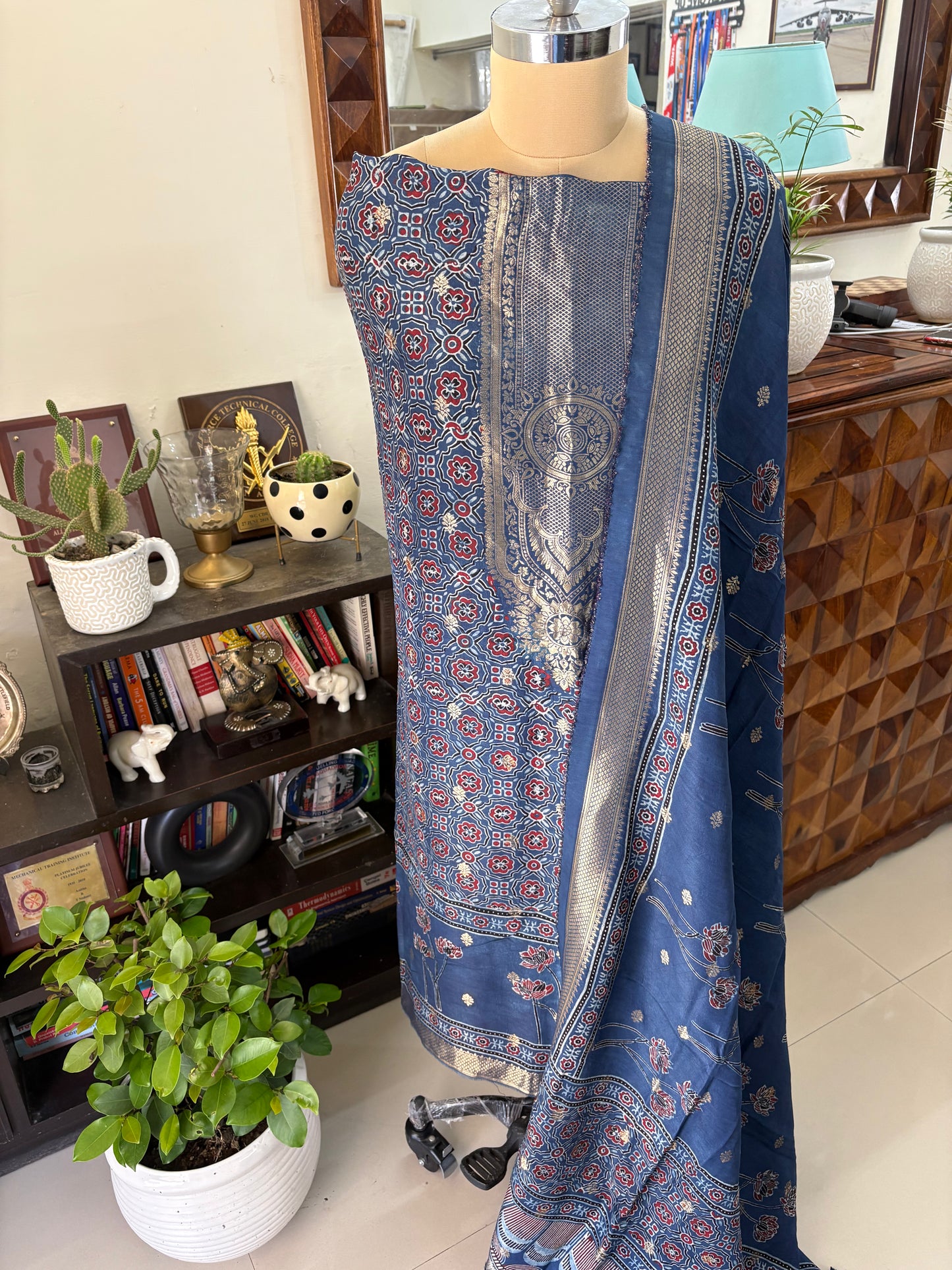 Ajrakh Dola silk top and dupatta set