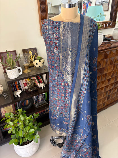 Ajrakh Dola silk top and dupatta set