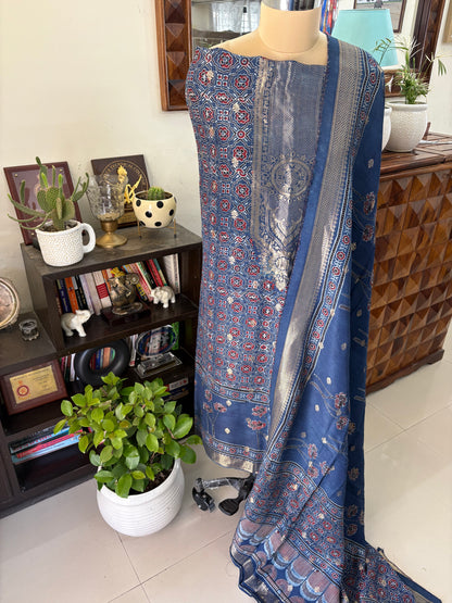 Ajrakh Dola silk top and dupatta set