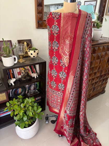 Ajrakh Dola silk top and dupatta set