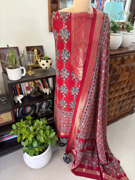 Ajrakh Dola silk top and dupatta set