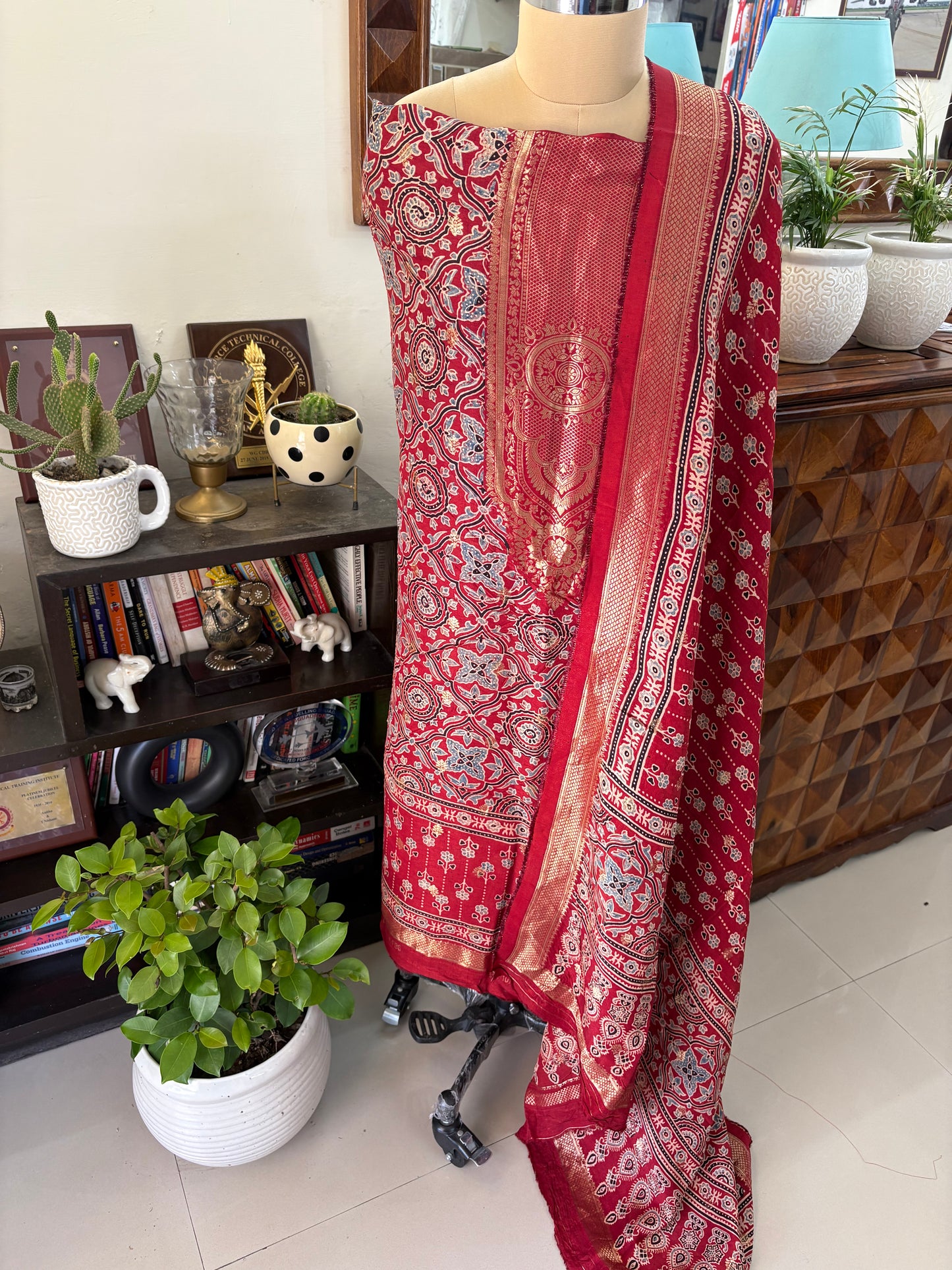 Ajrakh Dola silk top and dupatta set