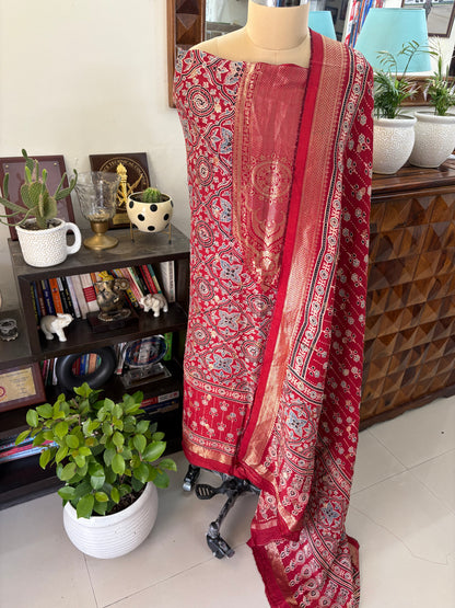 Ajrakh Dola silk top and dupatta set