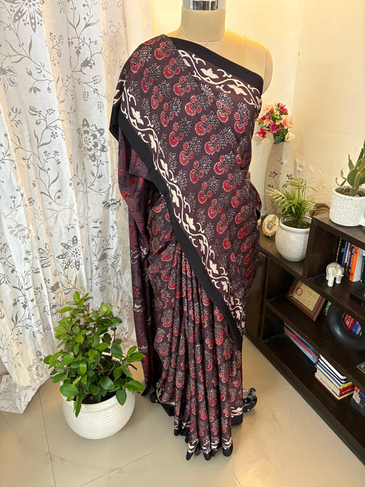 Ajrakh handblock modal silk saree