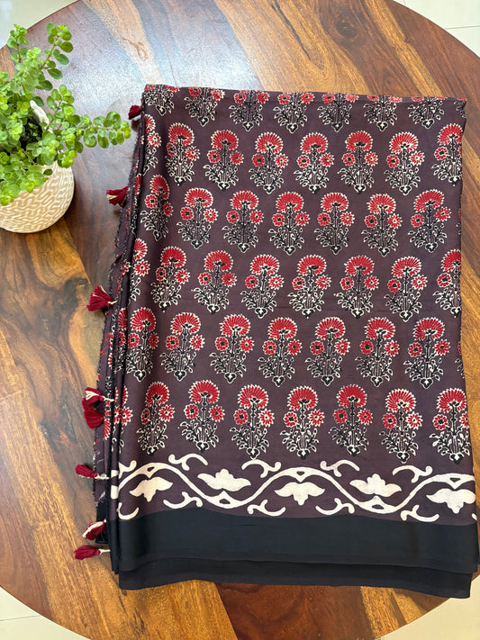 Ajrakh handblock modal silk saree